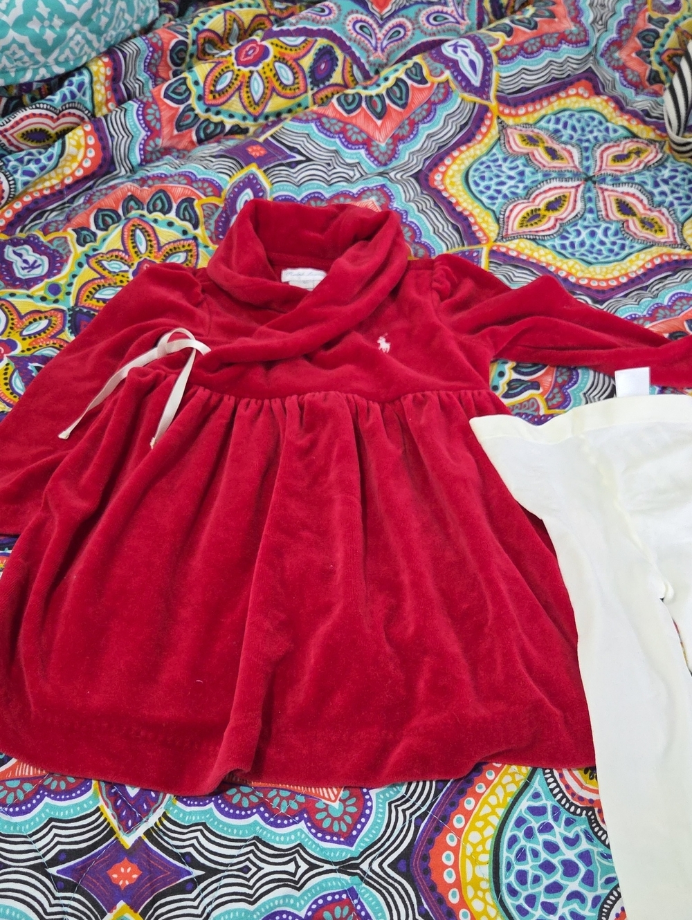 Ralph Lauren Red Velvet Baby Dress with Satin Side Ribbon